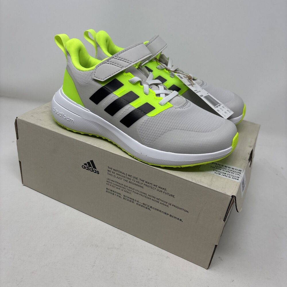 Adidas FortaRun 2.0 EL K Kids Gray Neon Green Cloudfoam Shoes IG5389 Size 2